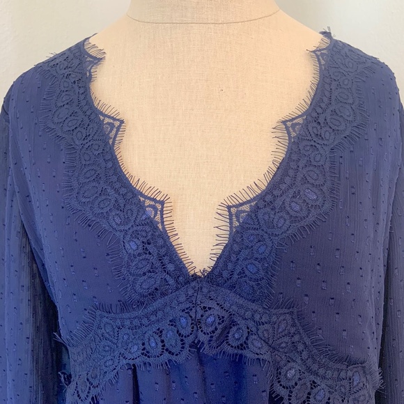 NWT Mason & Belle V Neck Long Sleeve Navy Blouse - Picture 3 of 11